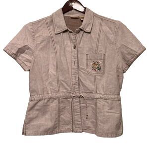 Super cute Bobbie Brooks Button Down Tie Waist Blouse/Short Sleeve Jacket L